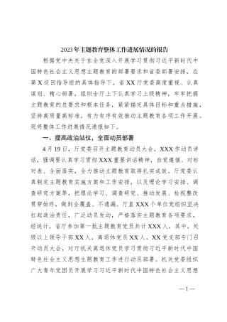 2023年主题教育整体工作进展情况的报告