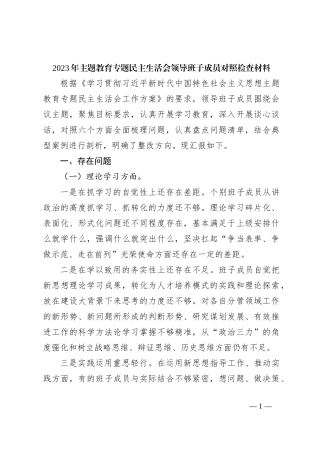 2023年主题教育专题民主生活会领导班子成员对照检查材料