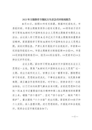 2023年主题教育专题民主生活会召开情况报告