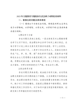 2023年主题教育专题组织生 活会班子对照检查材料