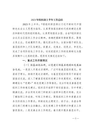 2023年组织部上半年工作总结