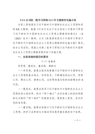 XXX公司第二批学习贯彻2023年主题教育实施方案