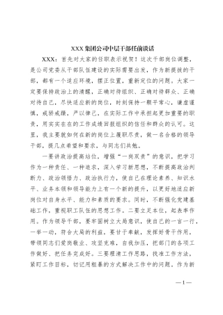 XXX集团公司中层干部任前谈话