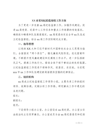 XX市某局纪检监察组工作方案