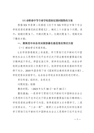 XX市职业中等专业学校巡察反馈问题整改方案