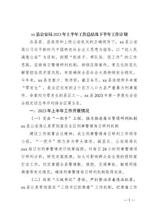 xx县公安局2023年上半年工作总结及下半年工作计划