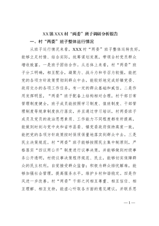 XX镇XXX村“两委”班子调研分析报告