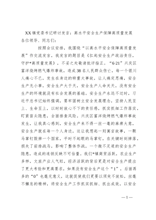 XX镇党委书记研讨发言：高水平安全生产保障高质量发展