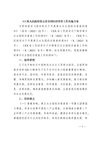 XX镇人民政府第五次全国经济普查工作实施方案