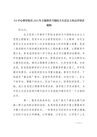 XX中心指导组在2023年主题教育专题民主生活会上的点评讲话提纲