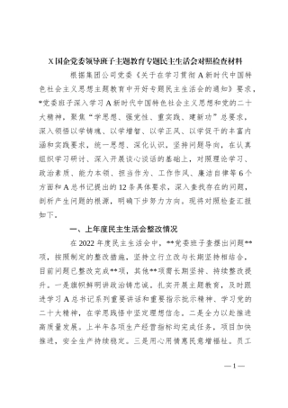 X国企党委领导班子主题教育专题民主生活会对照检查材料