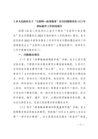 X乡人民政府关于“互联网＋政务服务”存在问题整改及2023年指标提升工作情况报告