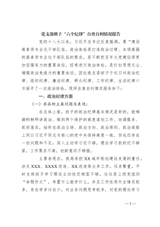 党支部班子“六个纪律”自查自纠情况报告