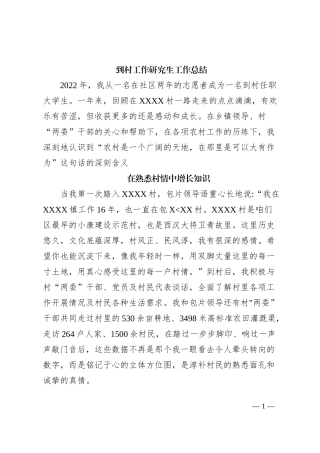 到村工作研究生工作总结