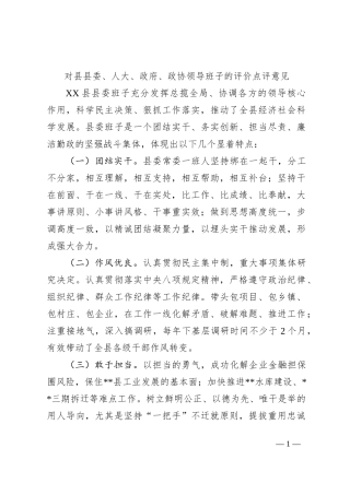 对县县委、人大、政府、政协领导班子的评价点评意见