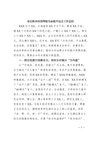 基层抓乡村治理促全面振兴亮点工作总结