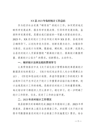 XX县2023年农村统计工作总结【优】