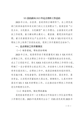 XX县民政局2023年定点帮扶工作总结
