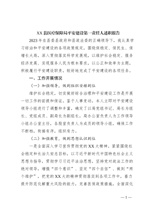 XX县医疗保障局平安建设第一责任人述职报告