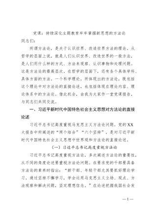 党课：持续深化主题教育牢牢掌握新思想的方法论