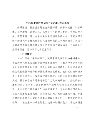2023年主题教育专题三交流研讨发言提纲