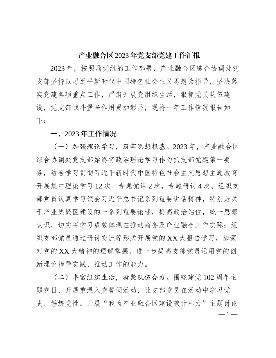 2023121507：产业融合区2023年党支部党建工作汇报_第1页