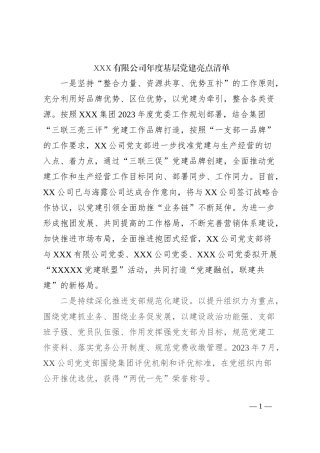 XXX有限公司年度基层党建亮点清单