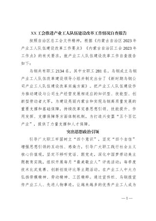XX工会推进产业工人队伍建设改革工作情况自查报告