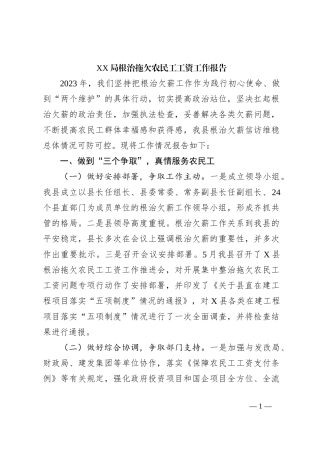 XX局根治拖欠农民工工资工作报告