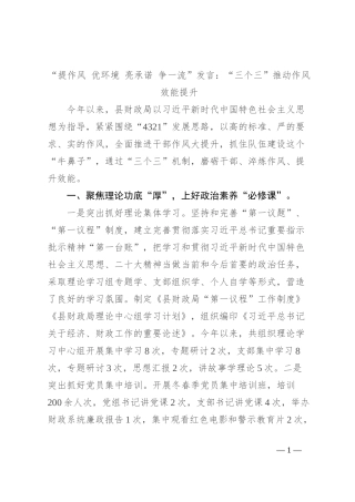 “提作风 优环境 亮承诺 争一流”发言：“三个三”推动作风效能提升