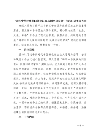 “铸牢中华民族共同体意识 民族团结进家庭”实践行动实施方案