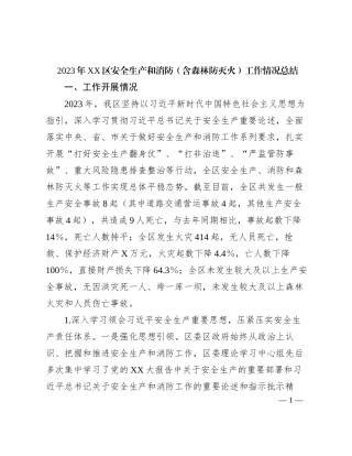 2023年XX区安全生产和消防（含森林防灭火）工作情况总结