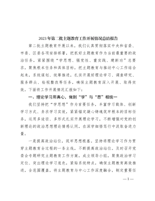 2023年第二批主题教育工作开展情况总结报告