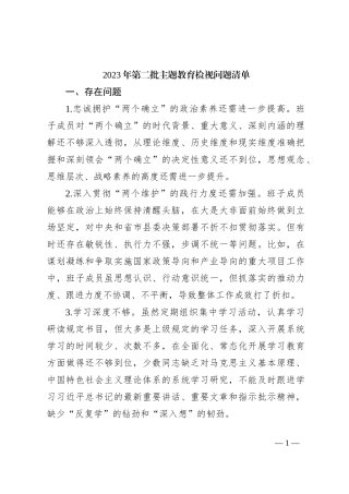 2023年第二批主题教育检视问题清单