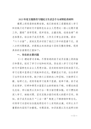 2023年度主题教育专题民主生活会个人对照检查材料 (2)