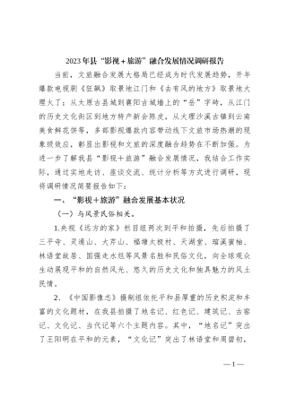 2023年县“影视＋旅游”融合发展情况调研报告【优】
