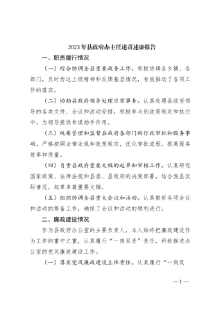 2023年县政府办主任述责述廉报告