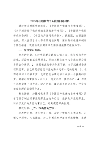 2023年主题教育个人检视问题材料