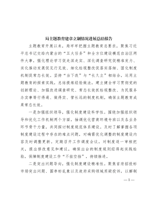 局主题教育建章立制情况进展总结报告