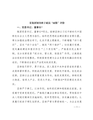 某集团领导班子成员“画像”评价