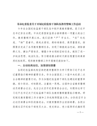 某市纪委监委关于开展纪检监察干部队伍教育整顿工作总结