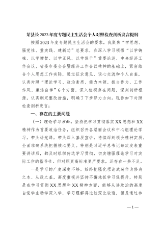 某县长2023年度专题民主生活会个人对照检查剖析发言提纲