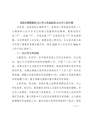 某县自然资源局2023年工作总结及2024年工作计划