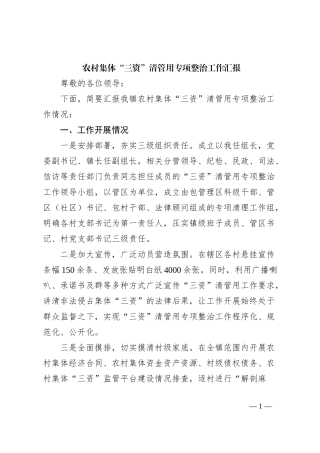 农村集体“三资”清管用专项整治工作汇报