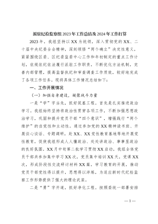 派驻纪检监察组2023年工作总结及2024年工作打算