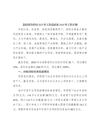 县经济合作局2023年工作总结及2024年工作计划