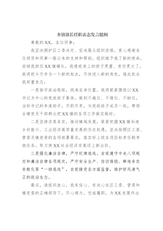 乡镇镇长任职表态发言提纲