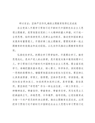 研讨发言：坚持严实作风,确保主题教育取得扎实成效