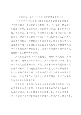 研讨发言：坚定文化自信 用行动繁荣中华文化