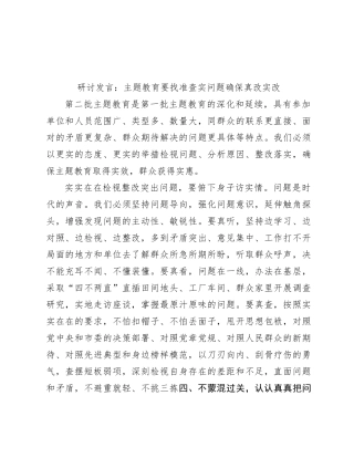 研讨发言：主题教育要找准查实问题 确保真改实改